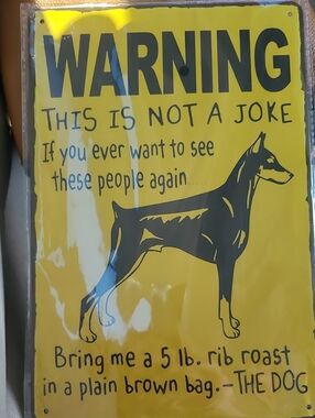 Warning Dog Metal Sign - Yellow and Black